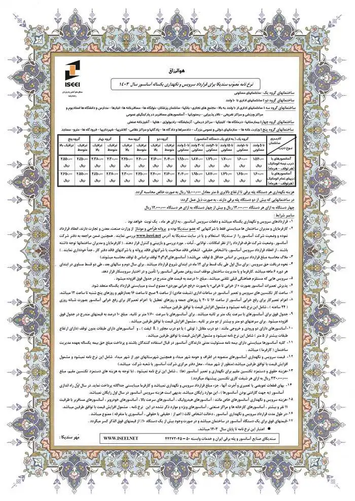 قیمت سرویس آسانسور در سال 1403